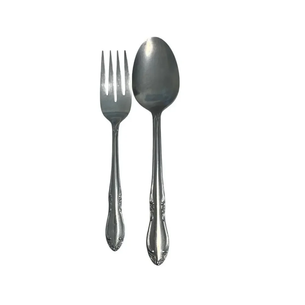 Oneida Stainless Dinner Spoon & Salad Fork Set Scroll Rose Tip Flatware Replace